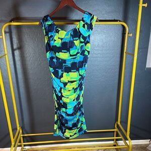 Jax Blue and Green low back Sheath Midi Dress